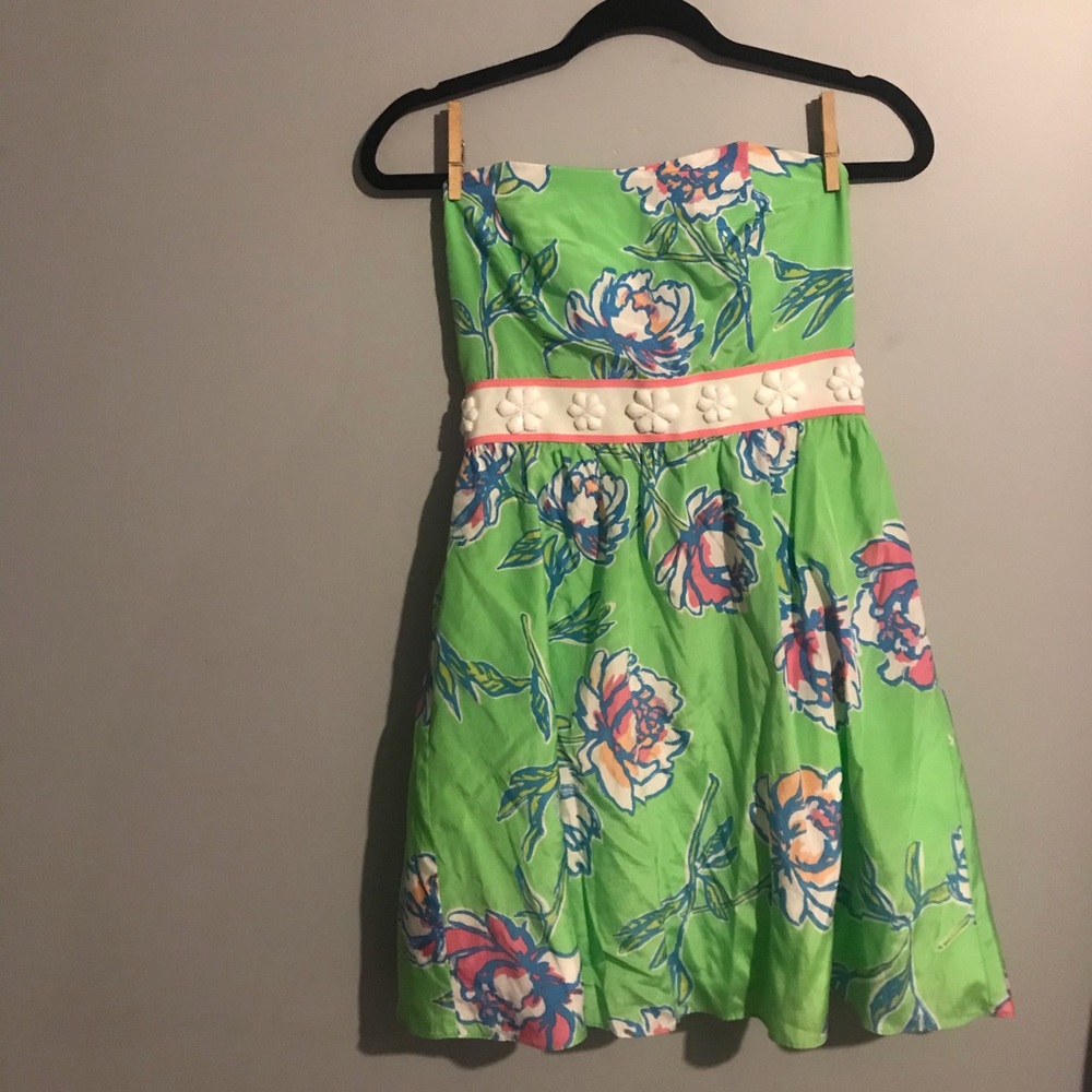 Lilly Pulitzer neon green strapless silk dress 2